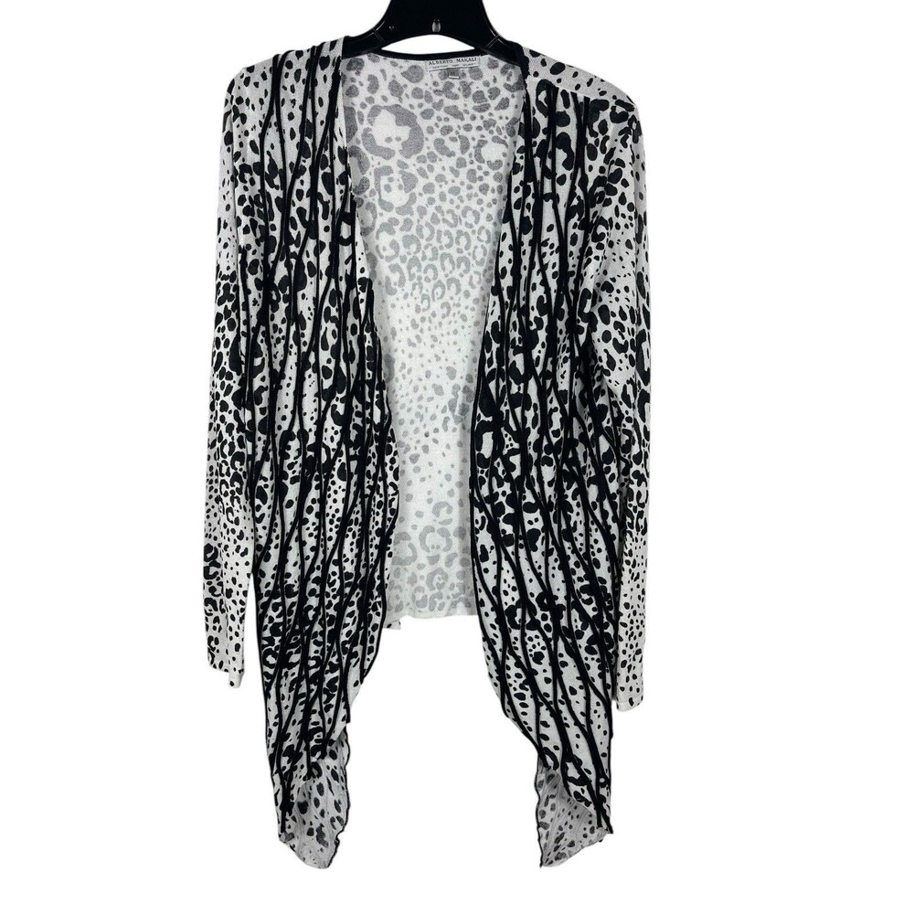 Alberto Makali Cardigan Sweater M Mixed Animal Leopard Print Draped Open Front